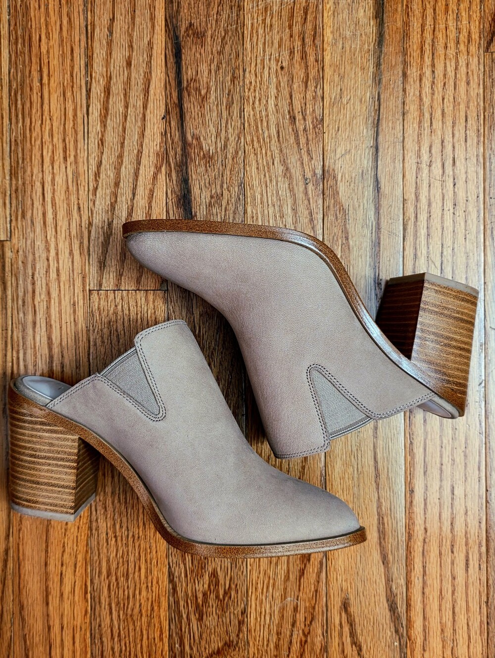 New Taupe Suede Block Heel Mules Size 8